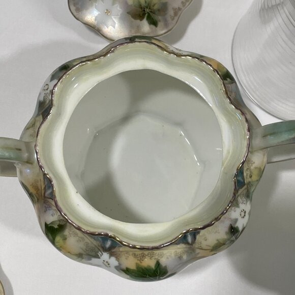 RS PRUSSIA Genuine Vintage Tea Set of 3, Ivory/Green/Gold/Rose Ivy & Floral - Picture 10 of 16